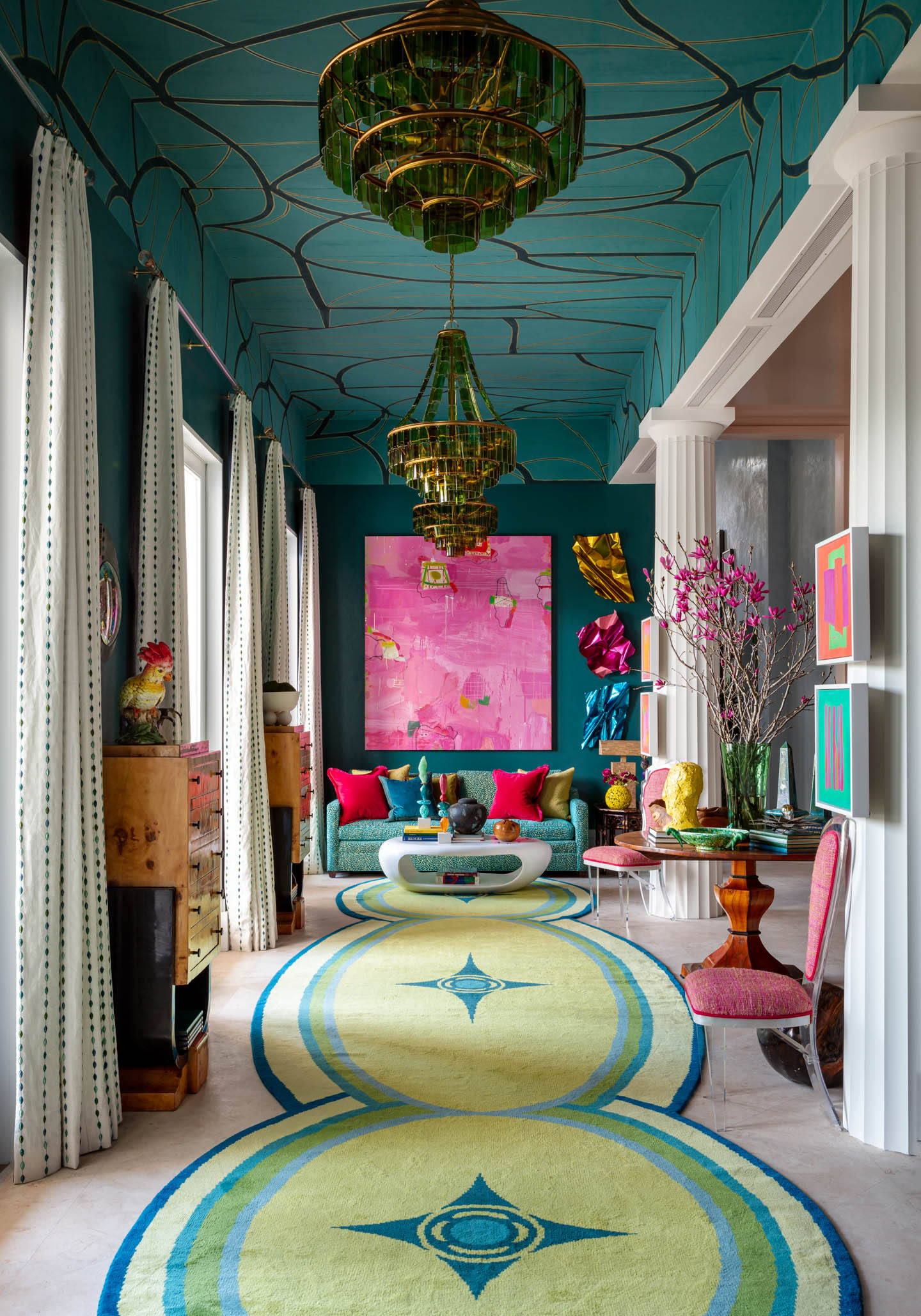colorful green entry hall 